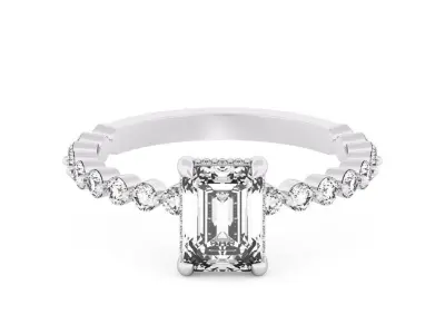 EMERALD Cut Hidden Halo Engagement Ring 3D print model