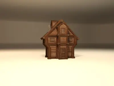 Fantasy medieval wooden house Low-poly 3D model