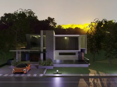 modern villa Low-poly 3D model