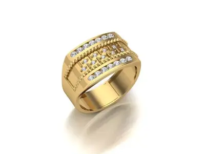 Textured Elegance Mens Wide Gold Band with Diamond Accents 3D print model