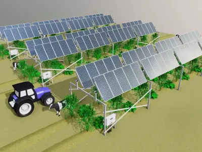 Lowpoly Agricultural Solar Energy Tracker Systems Low-poly 3D model
