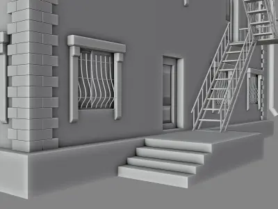 House apartment building with fire escape Free 3D model