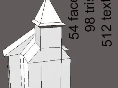 Church Low-poly 3D model with roof Free low-poly 3D model