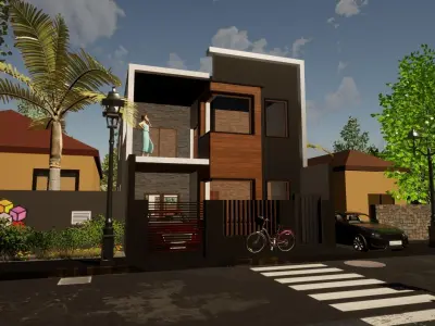 Two story modern house 3D model