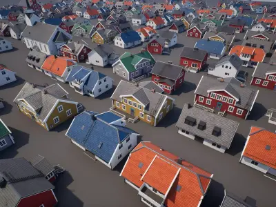 Houses and Church UE5 Set  Low-poly 3D model