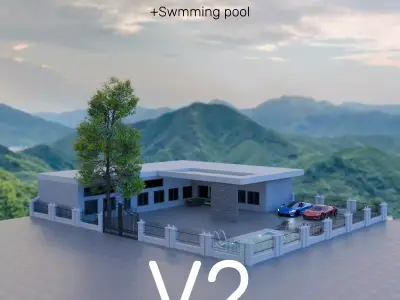 Modern villa with swimming pool V2 3D model
