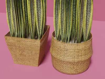 Wicker Flower Baskets Set 3D model