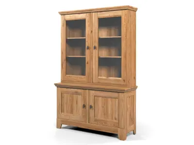 Country Display Cabinet 2 Glass Door Solid Natural Oak  3D model