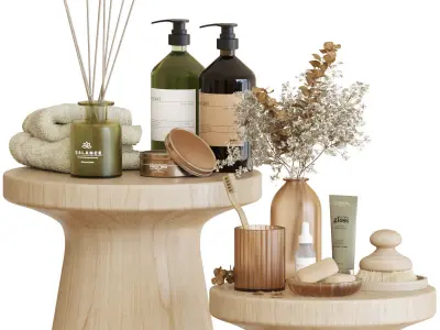 Bathroom Accessories-02-With Wooden Stools 3D model