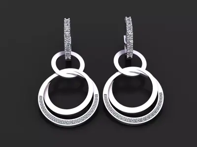 Triple Halo Drop Earrings   3D Printable Jewelry Model  3D print model