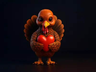 Cute Turkey Holding Heart Turkey Figurine Thanksgiving Fall 3D print model