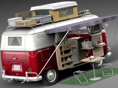 Volkswagen Camper Van Open Roof 1950  3D model