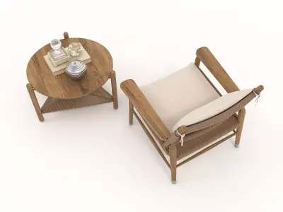 Wooden Table and Armchair set 3D model