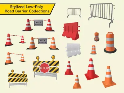 Stylized Low-Poly Road Barrier Collection