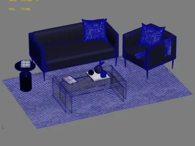  Cb2 Marais Loveseat and Armchair - Living Set 1 3D model