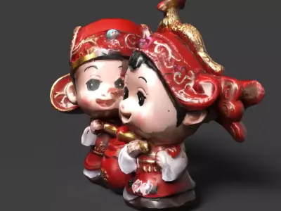 Chinese wedding couple doll  figure  Low-poly 3D model