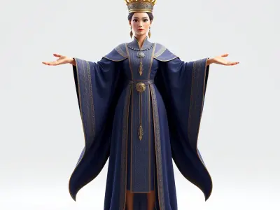 Regal Queen Character Model in Royal Gown  Rigged and Animated Low-poly 3D model