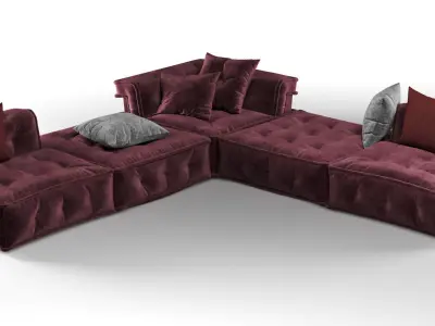 Sofa maroon sectional with pillows 3D model