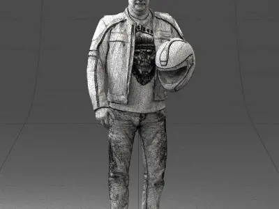Biker in a motorcycle jacket with a helmet 0083 3D model