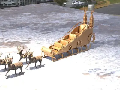 Reindeer statue 6 with Santa Sleigh 3D model
