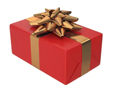 Present gift box with gold bow 3D model