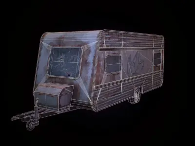 Camper old rusty trailer Low-poly 3D model