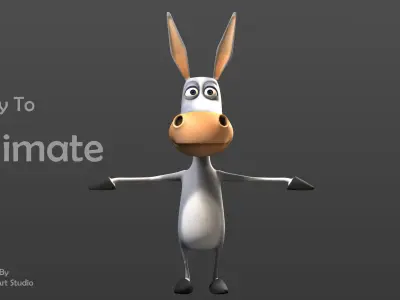 Stylized Rigged Donkey Cartoon Character Low-poly 3D model