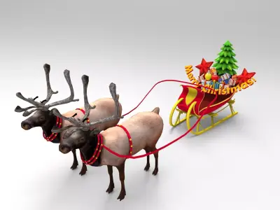 Deer Santa Sleigh Game ready  Low-poly 3D model