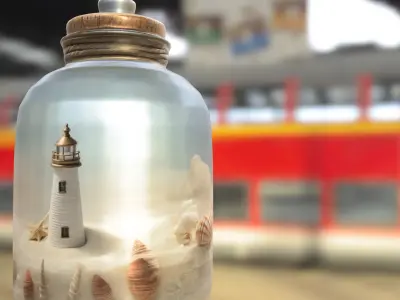 Lighthouse in Glass Jar Diorama Low-poly 3D model