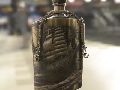 Vintage Pirate Ship Flask Low-poly 3D model