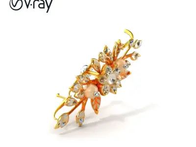 Floral Rhinestone Pearl Hairpin model pack Low-poly 3D model