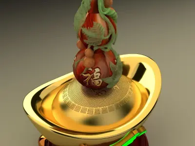 Chinese gold ingot 3D model 6