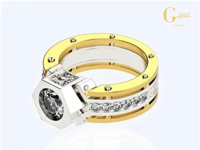 men signet male ring with stones 3D print model