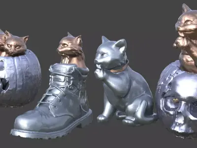 Halloween pumpkin with cats 4 designs  3D model