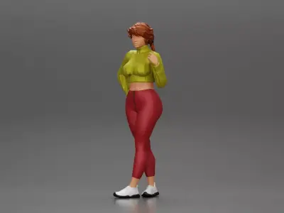 Beautiful woman with pigtails hair in mini shirt 3D print model