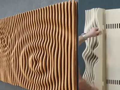 Parametric Wavy Wooden shelf Decor 01- wood cutting machines 3D model