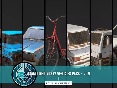  Abandoned Rusty Vehicles Pack 7 In 1 Low-poly 3D model