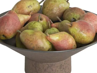 Organic Pears In Ceramic Bowl 3D model