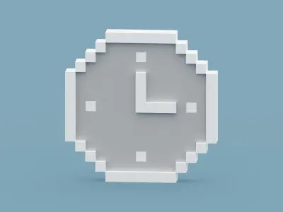 Voxel White Clock Low-poly 3D model