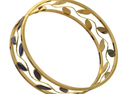 Jewelery gold leaf bangle with sapphires Free 3D model