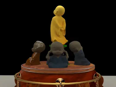 Chinese display stand with monk kids 3D model