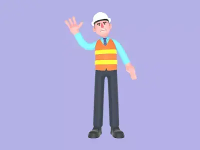 Stylized 3D Male Architect Character - Cartoon Stop Hand Pose 3D model