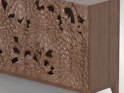 console02 wooden sideboard with floral carvings 3D model