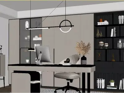 Modern Light Luxury Study Room 3D model