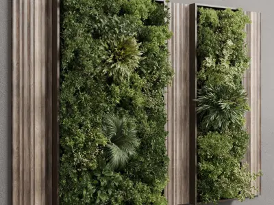 Vertical Wall Garden With Wooden frame set 53 Low-poly 3D model