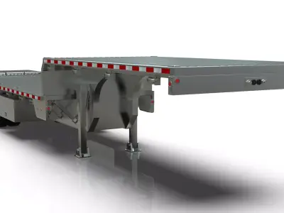 53ft Beavertail Stepdeck Trailer with Hendrickson Suspension Low-poly 3D model