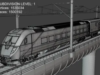 American train on bridge 3D model