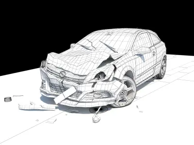 Crashed Wrecked Car 2 Low-poly 3D model