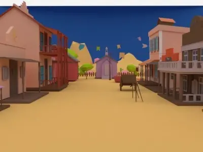 low poly city town in desert 3D model