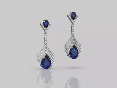 Majestic Earrings with Pear diamonds and Round diamonds 3D print model